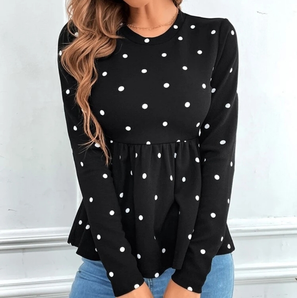Brand New Shein Polka Dot Peplum Top - Picture 3 of 10